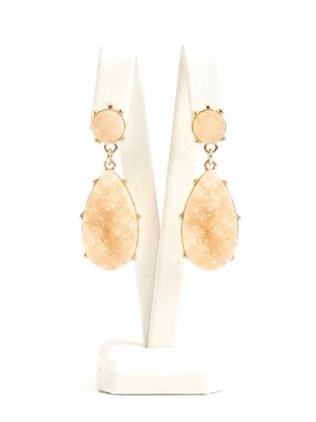 New Parisian Night Yellow Quartz Druzy Gold Crystal Water Drop Stud Earrings